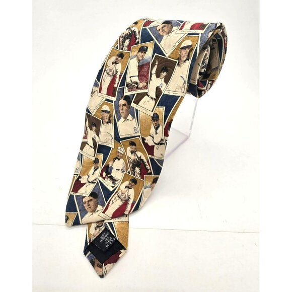 Retro Guess Tie  J.A. American Tradition Baseball Card Print Silk Mens jj3721 - Picture 1 of 5
